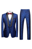 Noir 3 Pièce Jacquard Châle Revers Hommes Costumes De Bal