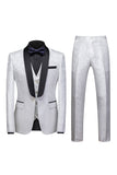 Noir 3 Pièce Jacquard Châle Revers Hommes Costumes De Bal