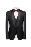 Noir 3 Pièce Jacquard Châle Revers Hommes Costumes De Bal