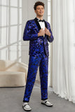 Châle Revers Un Bouton Royal Blue Paillettes Homme 2 Pièces Costumes
