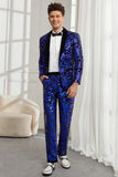 Châle Revers Un Bouton Royal Blue Paillettes Homme 2 Pièces Costumes