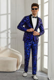 Châle Revers Un Bouton Royal Blue Paillettes Homme 2 Pièces Costumes