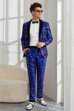 Châle Revers Un Bouton Royal Blue Paillettes Homme 2 Pièces Costumes
