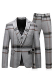 Gris Stripe Revers Cranté Homme 3 Pièces Costumes