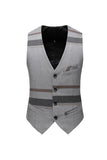 Gris Stripe Revers Cranté Homme 3 Pièces Costumes