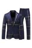 Gris Stripe Revers Cranté Homme 3 Pièces Costumes