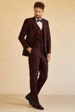 Costume De Mariage Pour Hommes Bordeaux À Revers Unique