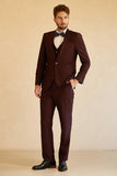 Costume De Mariage Pour Hommes Bordeaux À Revers Unique