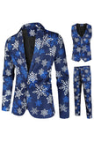 Bleu Snowflake Imprimé 3 Pièces Costumes De Fête De Noël Pour Hommes