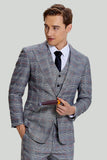 Costumes Pour Hommes À Carreaux Gris À Revers Large 3 Pièces À Simple Boutonnage