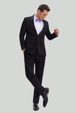 Ensemble De Costume Noir 2 Pièces En Jacquard À Un Bouton Pour Hommes