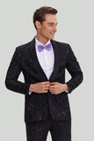 Ensemble De Costume Noir 2 Pièces En Jacquard À Un Bouton Pour Hommes