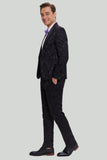 Ensemble De Costume Noir 2 Pièces En Jacquard À Un Bouton Pour Hommes