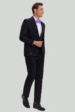 Ensemble De Costume Noir 2 Pièces En Jacquard À Un Bouton Pour Hommes