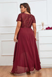 Robe de Soirée de Mariage en Mousseline de Soie Haut-Bas Bordeaux à Col en V de Grande Taille