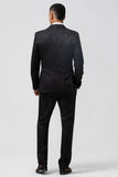 Bleu Foncé 3 Pièces À Revers En Pointe Jacquard Un Bouton Costumes De Bal Pour Hommes