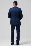 Bleu Foncé 3 Pièces À Revers En Pointe Jacquard Un Bouton Costumes De Bal Pour Hommes