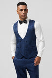Bleu Foncé 3 Pièces À Revers En Pointe Jacquard Un Bouton Costumes De Bal Pour Hommes