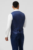 Bleu Foncé 3 Pièces À Revers En Pointe Jacquard Un Bouton Costumes De Bal Pour Hommes