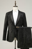 Peak Revers Un Bouton Bleu Foncé Jacquard Costumes De Fête De Mariage Pour Hommes