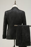 Peak Revers Un Bouton Bleu Foncé Jacquard Costumes De Fête De Mariage Pour Hommes