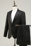 Peak Revers Un Bouton Bleu Foncé Jacquard Costumes De Fête De Mariage Pour Hommes