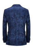Peak Lapel Jacquard Bleu Foncé Costumes De Fête De Mariage Pour Hommes