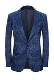 Peak Lapel Jacquard Bleu Foncé Costumes De Fête De Mariage Pour Hommes