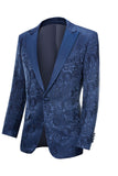 Peak Lapel Jacquard Bleu Foncé Costumes De Fête De Mariage Pour Hommes