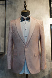 Peak Revers Un Bouton Bleu Foncé Jacquard Costumes De Fête De Mariage Pour Hommes