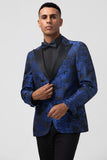 Blazer De Bal Pour Homme En Jacquard À Revers En Pointe Bleu Royal
