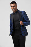 Blazer De Bal Pour Homme En Jacquard À Revers En Pointe Bleu Royal