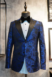 Peak Lapel Jacquard Deux boutons Bleu Royal Blazer de bal des finissants pour hommes