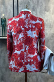 Rouge Floral Jacquard 2 pièces Hommes Costumes de bal