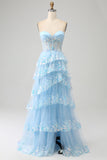 Princesse A Line Sweetheart Lavande Corset Robe de bal avec dentelle à plusieurs niveaux