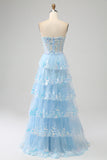 Princesse A Line Sweetheart Lavande Corset Robe de bal avec dentelle à plusieurs niveaux