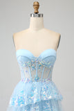Princesse A Line Sweetheart Lavande Corset Robe de bal avec dentelle à plusieurs niveaux