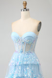 Princesse A Line Sweetheart Lavande Corset Robe de bal avec dentelle à plusieurs niveaux