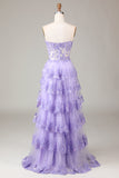 Princesse A Line Sweetheart Lavande Corset Robe de bal avec dentelle à plusieurs niveaux