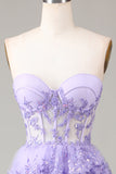 Princesse A Line Sweetheart Lavande Corset Robe de bal avec dentelle à plusieurs niveaux
