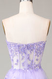 Princesse A Line Sweetheart Lavande Corset Robe de bal avec dentelle à plusieurs niveaux