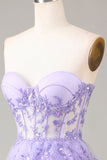 Princesse A Line Sweetheart Lavande Corset Robe de bal avec dentelle à plusieurs niveaux