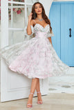 A-Line Cold Shoulder Fleur Imprimé Robe de cocktail rose