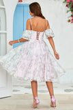A-Line Cold Shoulder Fleur Imprimé Robe de cocktail rose