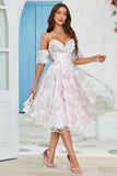 A-Line Cold Shoulder Fleur Imprimé Robe de cocktail rose