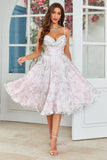 A-Line Cold Shoulder Fleur Imprimé Robe de cocktail rose
