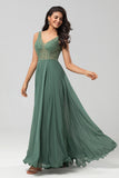 Une ligne Perles Eucalyptus Robe de demoiselle d’honneur longue