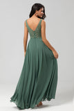 Une ligne Perles Eucalyptus Robe de demoiselle d’honneur longue