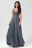 Une ligne Perles Eucalyptus Robe de demoiselle d’honneur longue