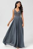 Une ligne Perles Eucalyptus Robe de demoiselle d’honneur longue